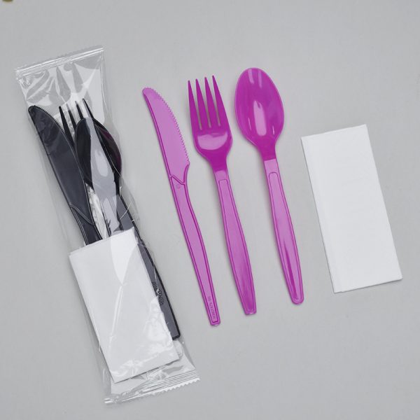Colored PS-spoon, 7 inch forks, and knives