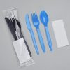 Colored PS-spoon, 7 inch forks, and knives