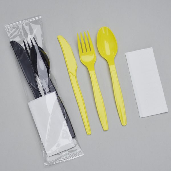 Colored PS-spoon, 7 inch forks, and knives